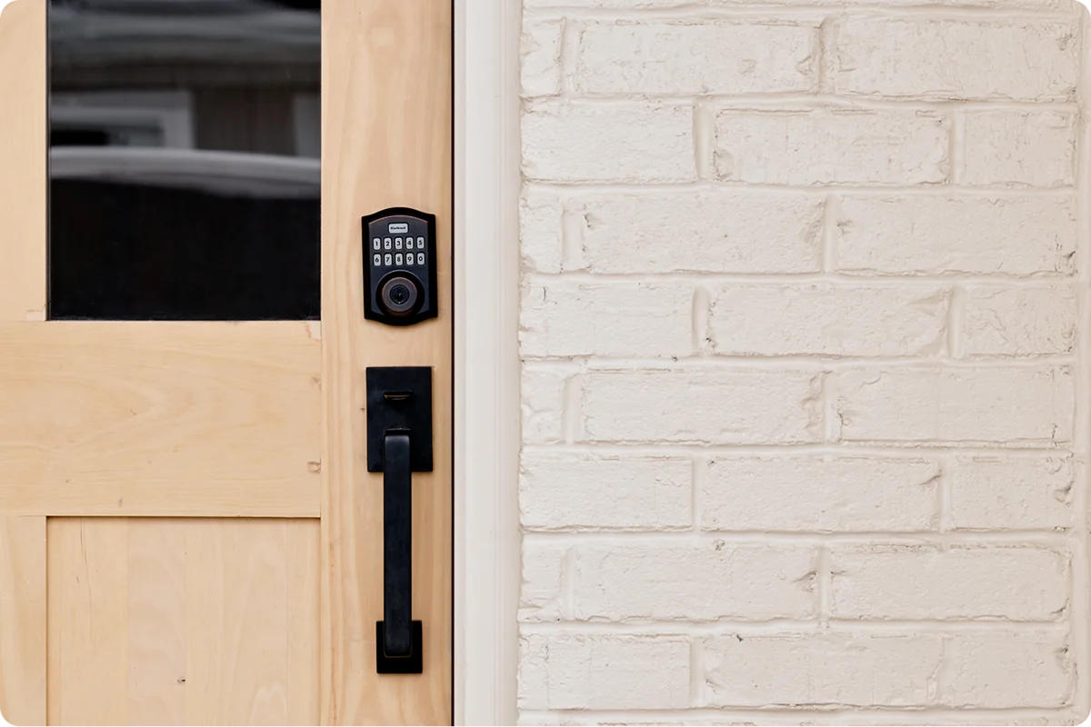 Smart lock installed on a residential entry door