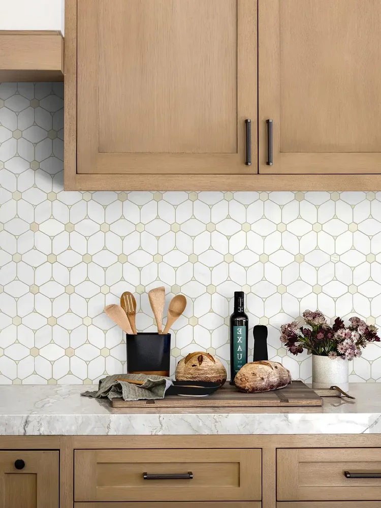 Freshly installed kitchen tile backsplash with clean grout lines